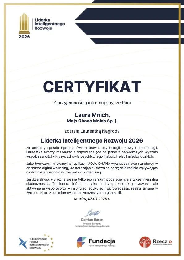 Certyfikat: Laura Mnich — Liderka Inteligentnego Rozwoju 2026